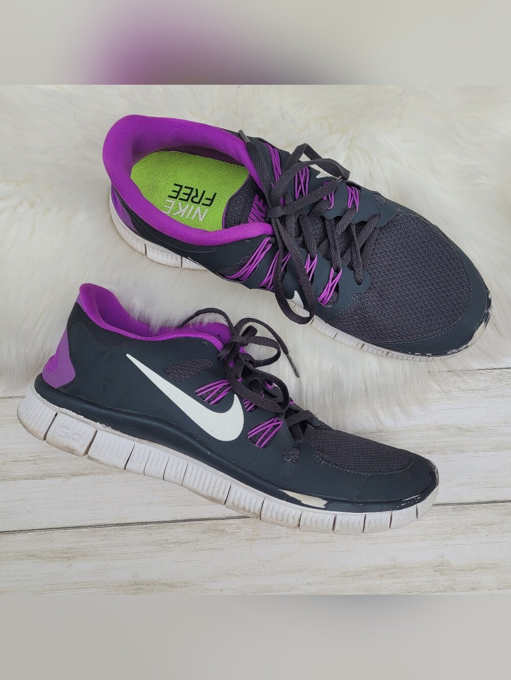 Nike Free 5.0+ Running Shoes Athletic Sneakers Black Purple 579959-015 Men's 9.5